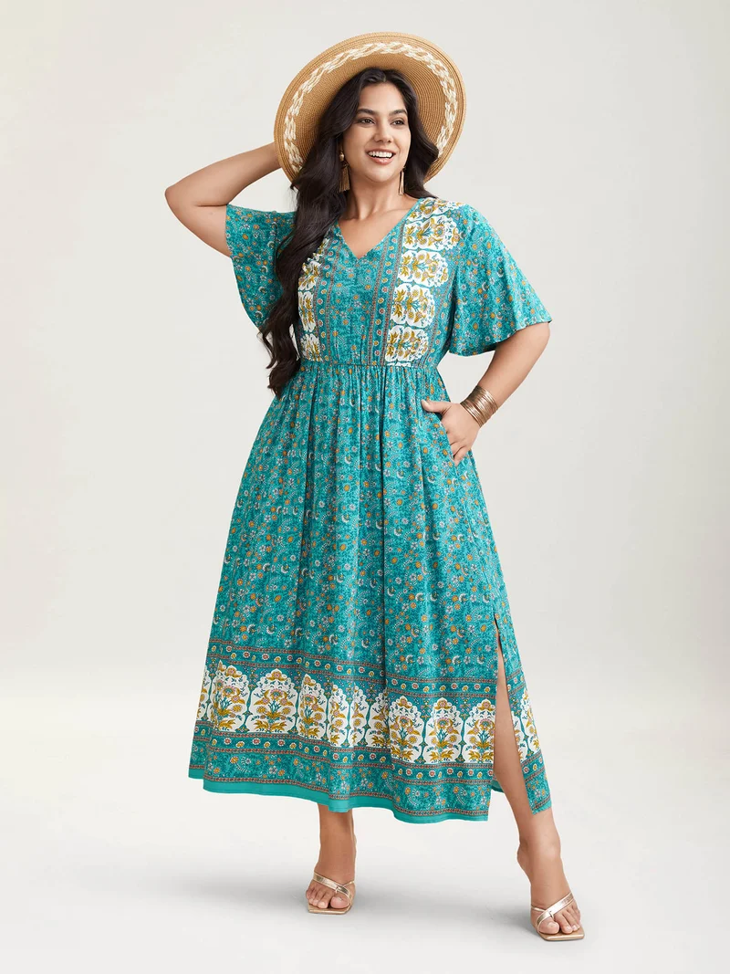 Boho Floral Print V-Neck Maxi Dress
