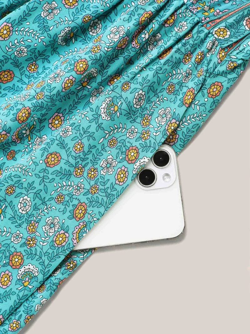 Boho Floral Print V-Neck Maxi Dress