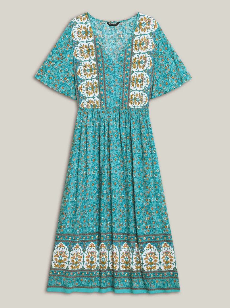 Boho Floral Print V-Neck Maxi Dress