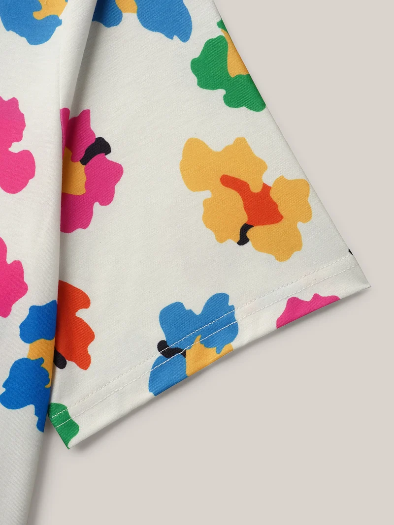Multi-Color Floral Print Fitted T-Shirt