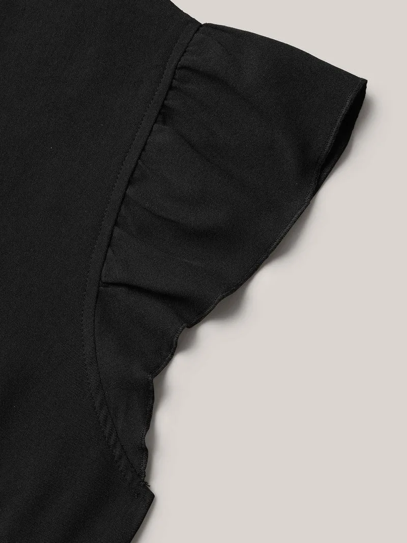 Pleated Shirt Collar Solid Midi Dress