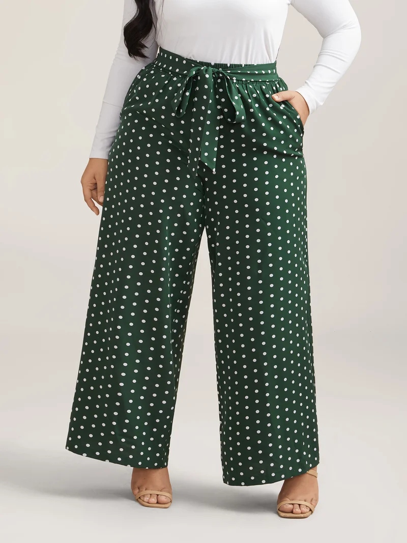 Polka Dots Tied Wide Leg Pants