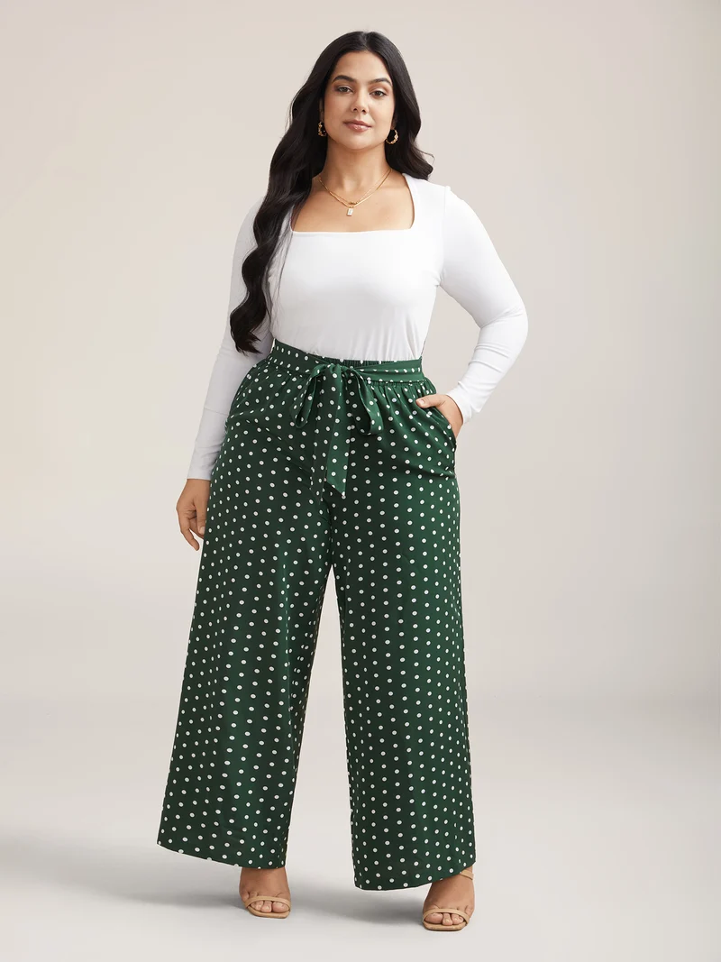 Polka Dots Tied Wide Leg Pants
