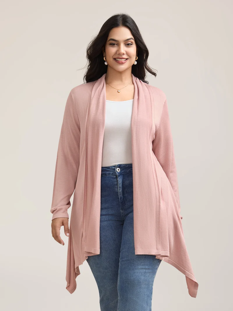 Hi-Low Hem Open-Front Knit Cardigan