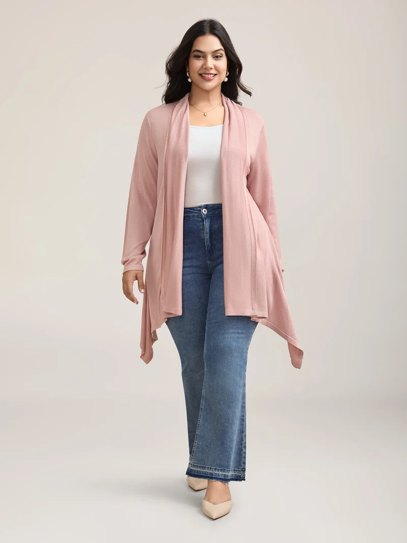 Hi-Low Hem Open-Front Knit Cardigan