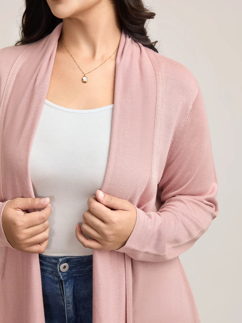 Hi-Low Hem Open-Front Knit Cardigan