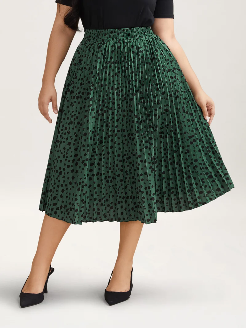 Dot Print Pleated Midi Skirt