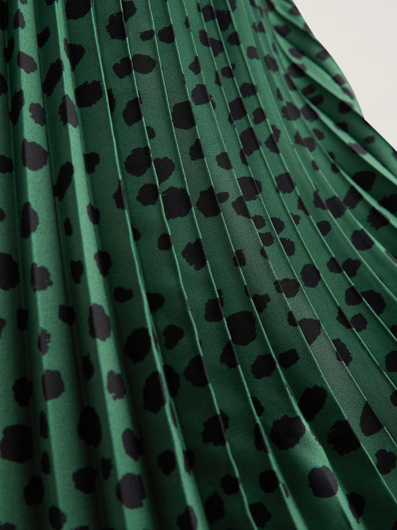 Dot Print Pleated Midi Skirt
