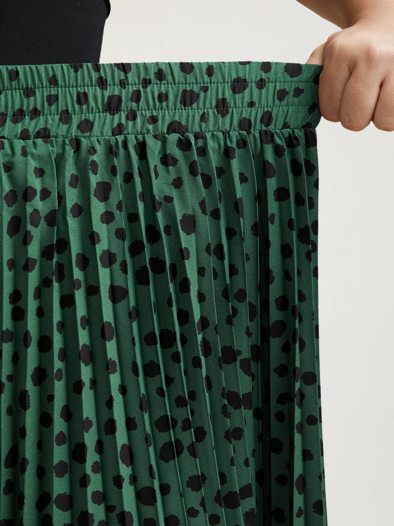 Dot Print Pleated Midi Skirt