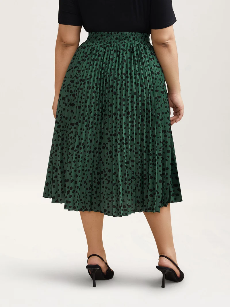 Dot Print Pleated Midi Skirt