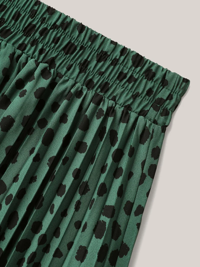 Dot Print Pleated Midi Skirt