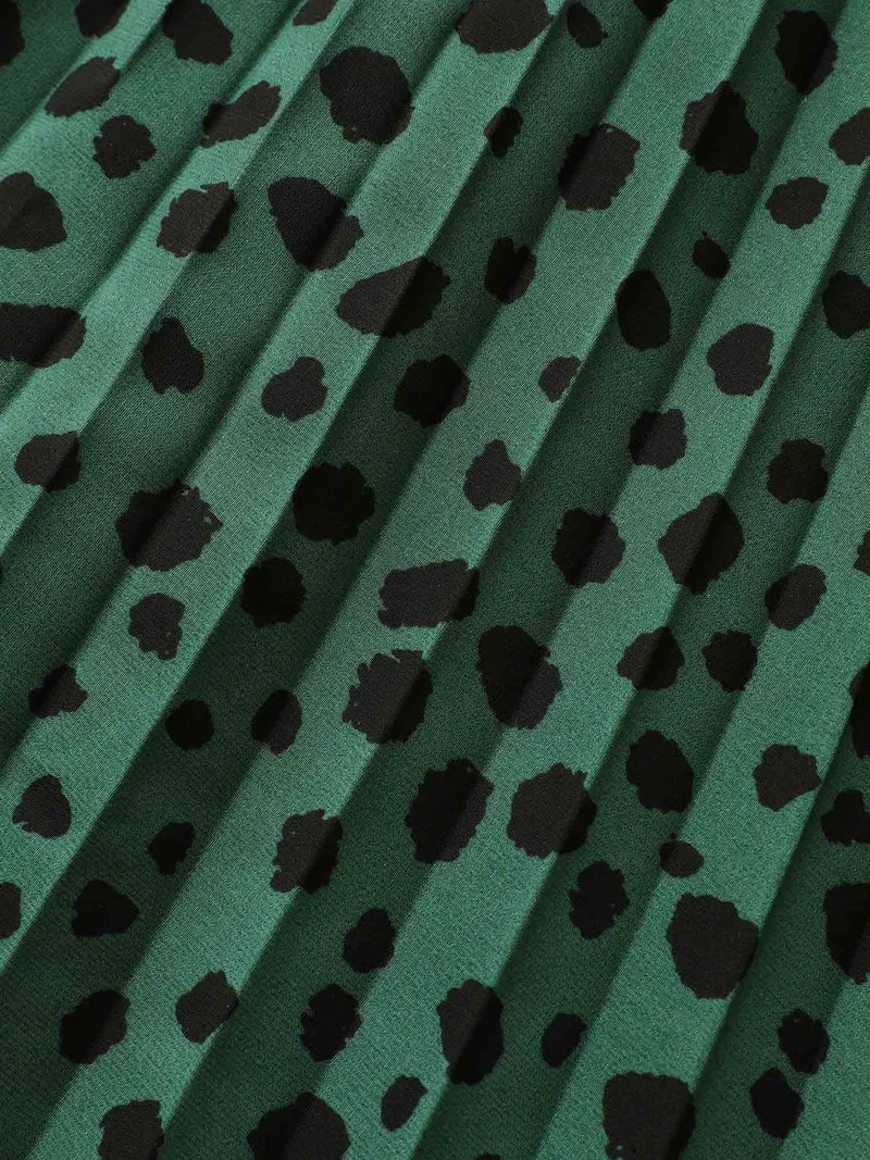Dot Print Pleated Midi Skirt