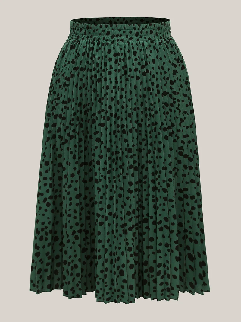 Dot Print Pleated Midi Skirt