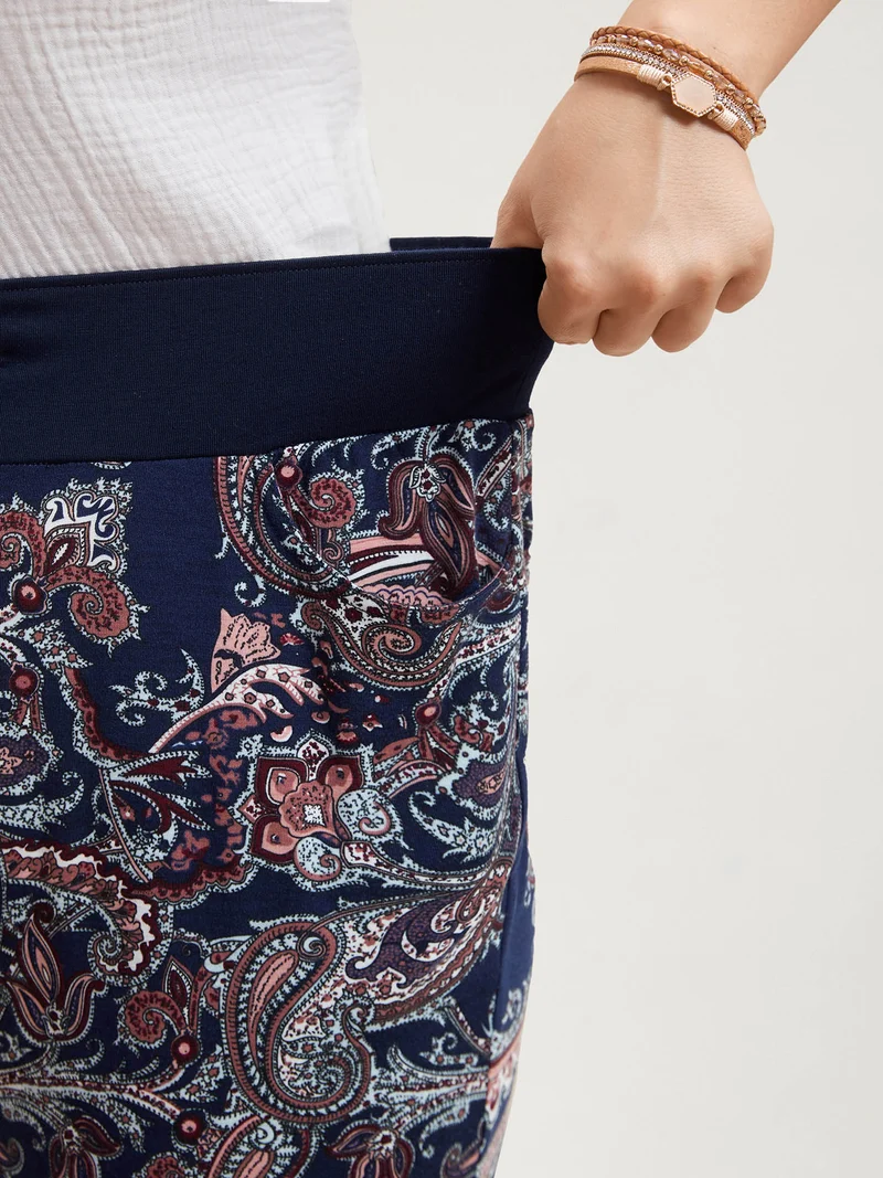 Color Block Paisley Print Drawstring Pants