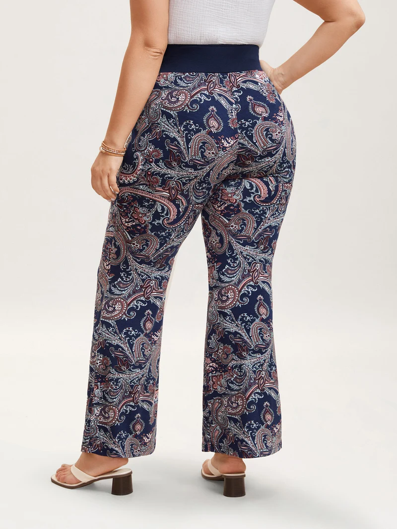 Color Block Paisley Print Drawstring Pants