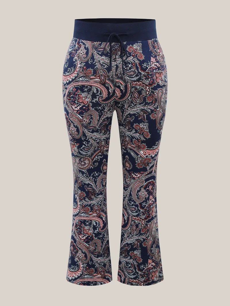 Color Block Paisley Print Drawstring Pants