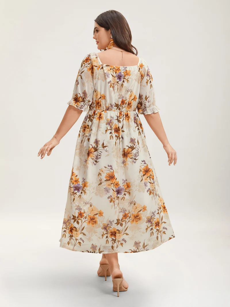 Chiffon Floral Waist-Cinched Maxi Dress