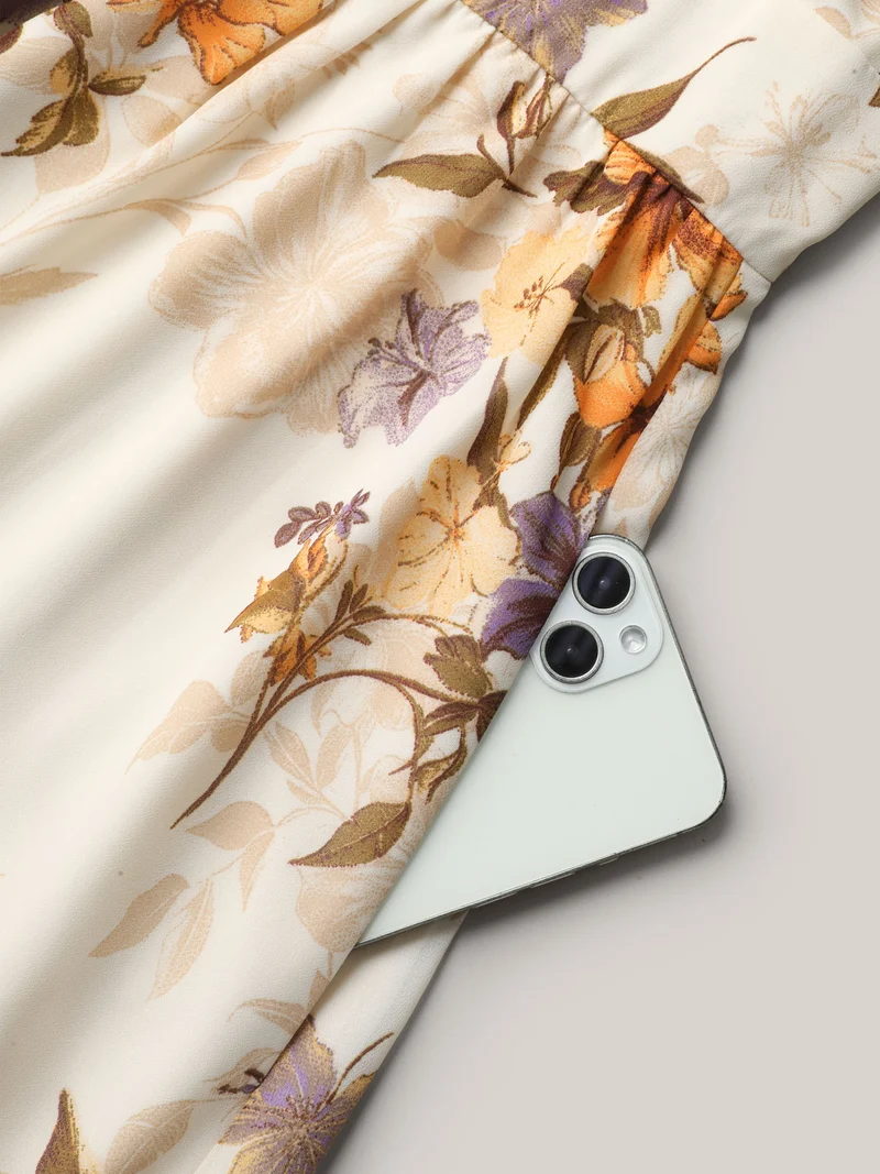 Chiffon Floral Waist-Cinched Maxi Dress