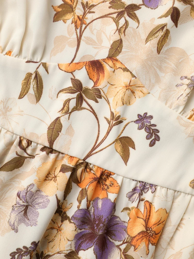 Chiffon Floral Waist-Cinched Maxi Dress
