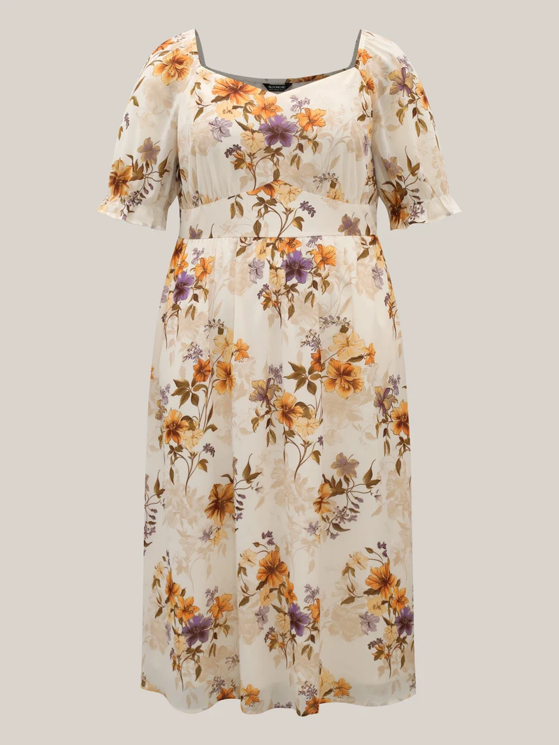 Chiffon Floral Waist-Cinched Maxi Dress