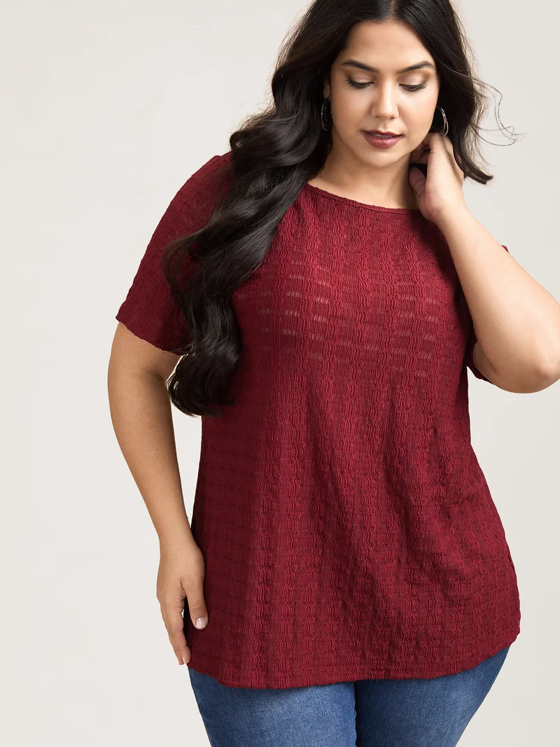 Textured Back Lace Cut-Out Stretchy T-Shirt