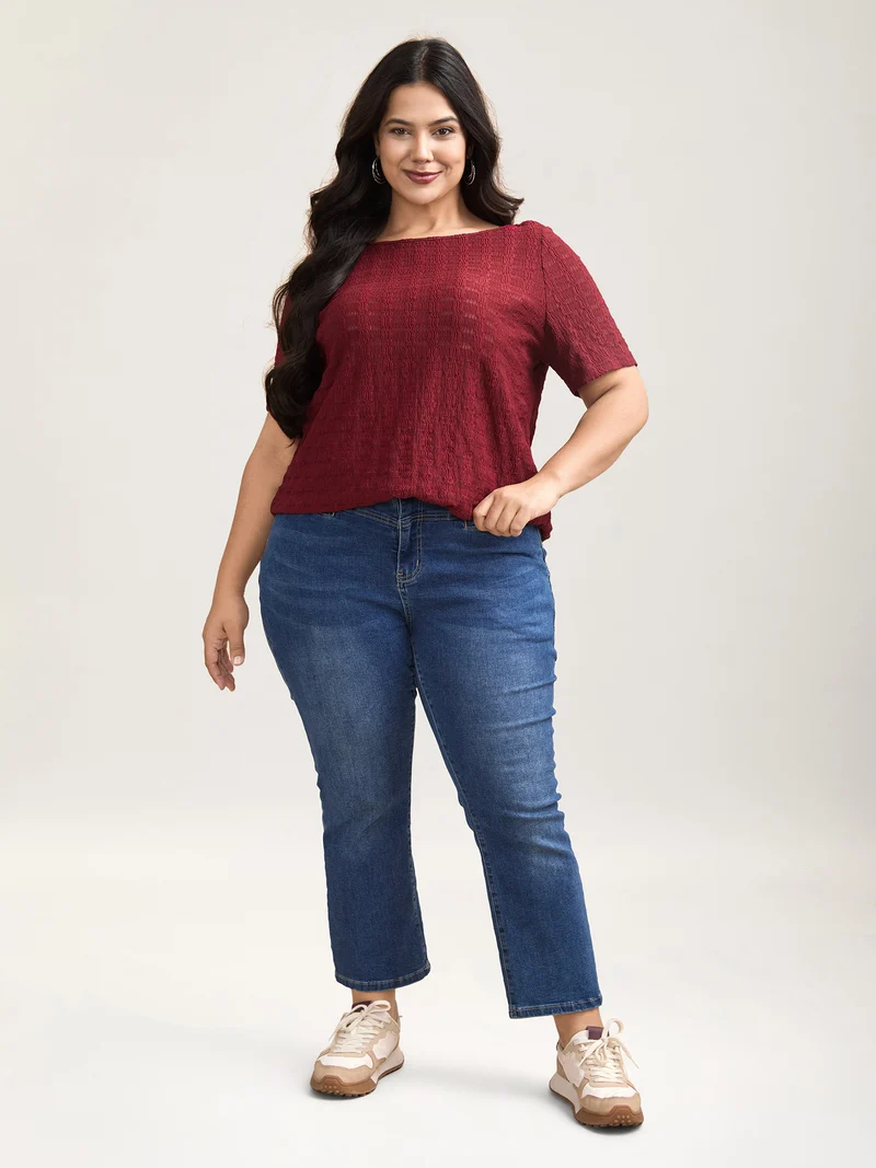 Textured Back Lace Cut-Out Stretchy T-Shirt