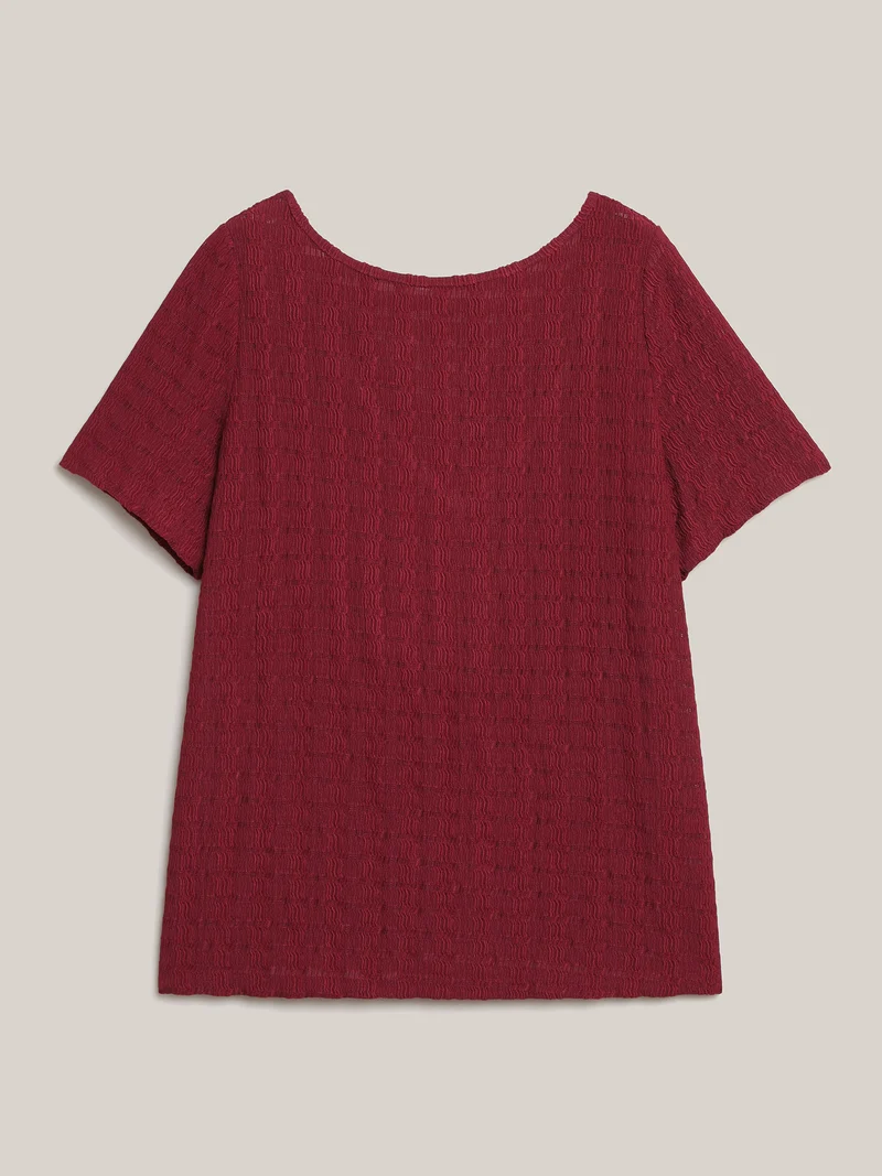 Textured Back Lace Cut-Out Stretchy T-Shirt