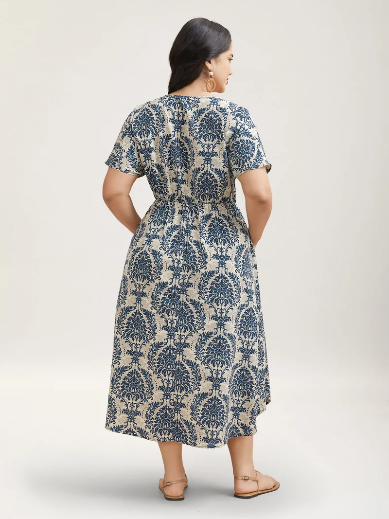 Ornate Print Curvy Hem Tied Maxi Dress