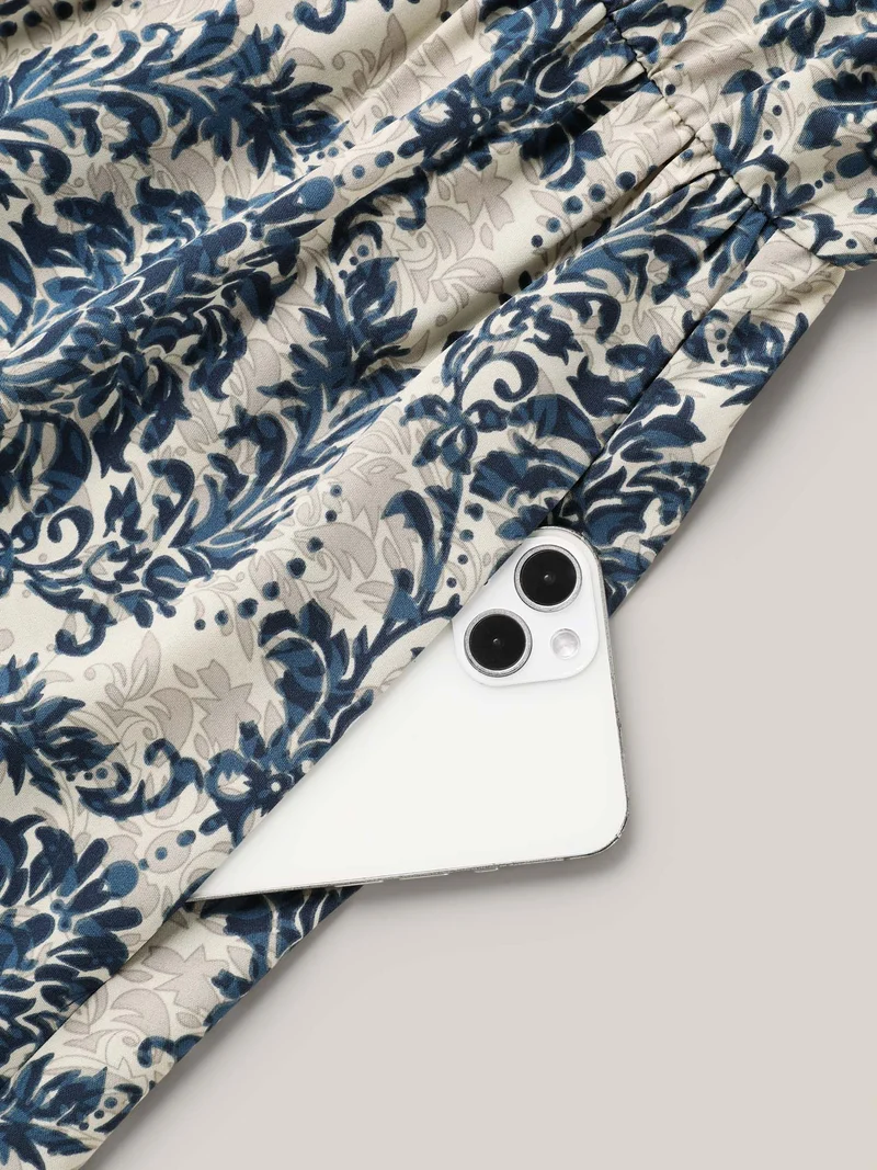 Ornate Print Curvy Hem Tied Maxi Dress