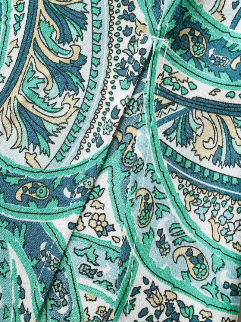 Paisley Print Off-Sleeve V-Neck Midi Dress