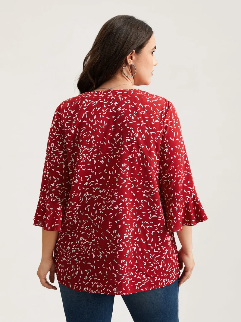 Toothpick Pleat Floral Notched Collar Shirt