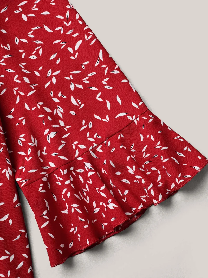 Toothpick Pleat Floral Notched Collar Shirt