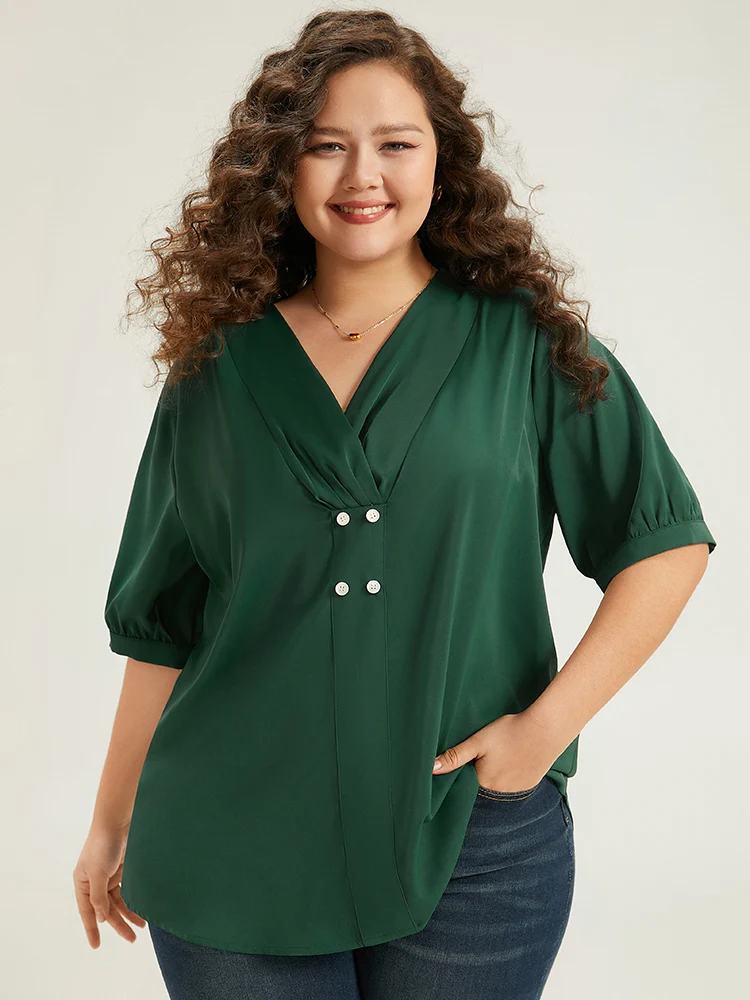 Anti-Wrinkle Button Detail Plicated Detail Blouse