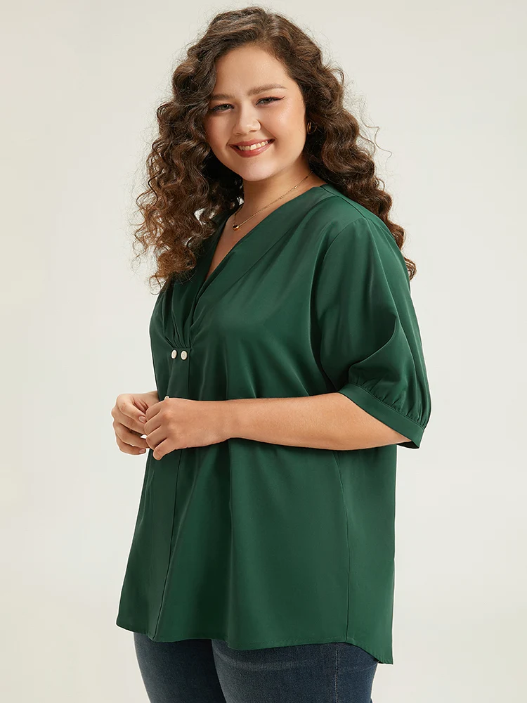 Anti-Wrinkle Button Detail Plicated Detail Blouse