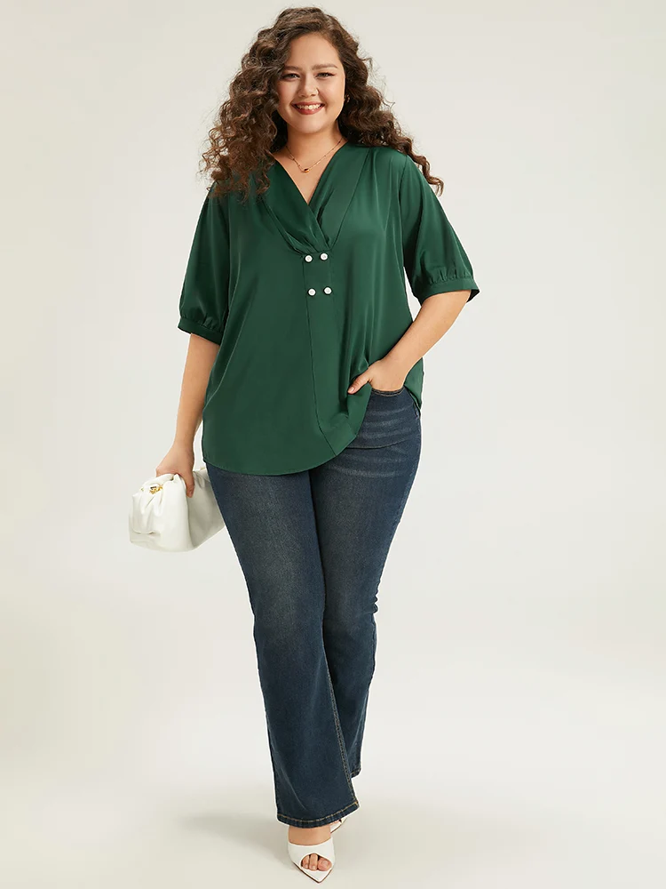 Anti-Wrinkle Button Detail Plicated Detail Blouse