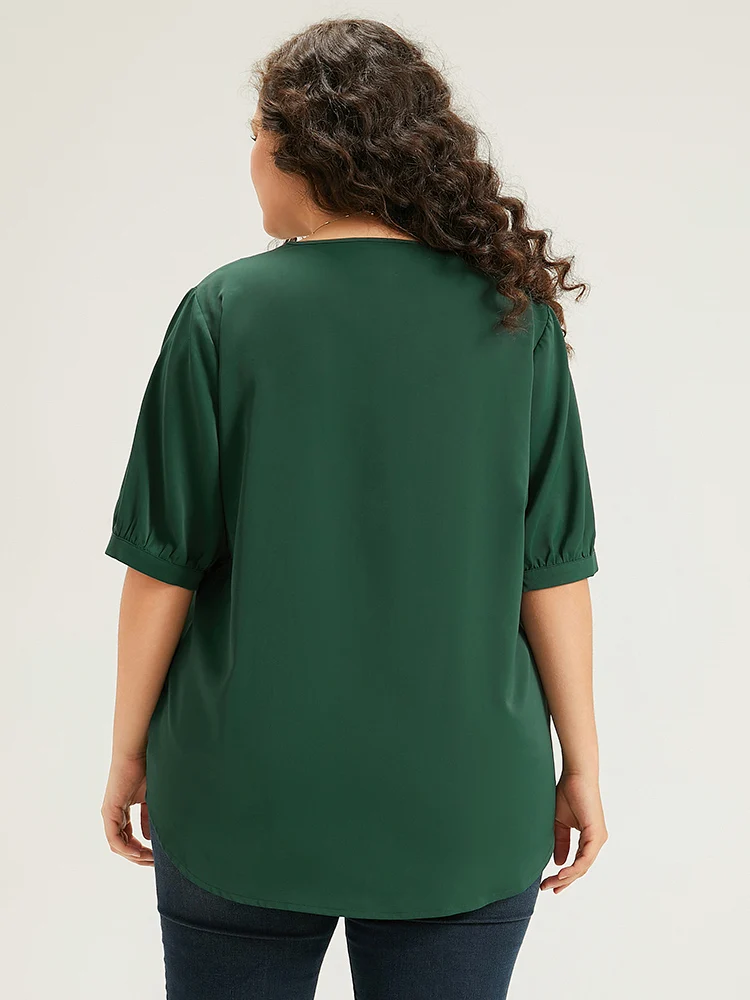 Anti-Wrinkle Button Detail Plicated Detail Blouse