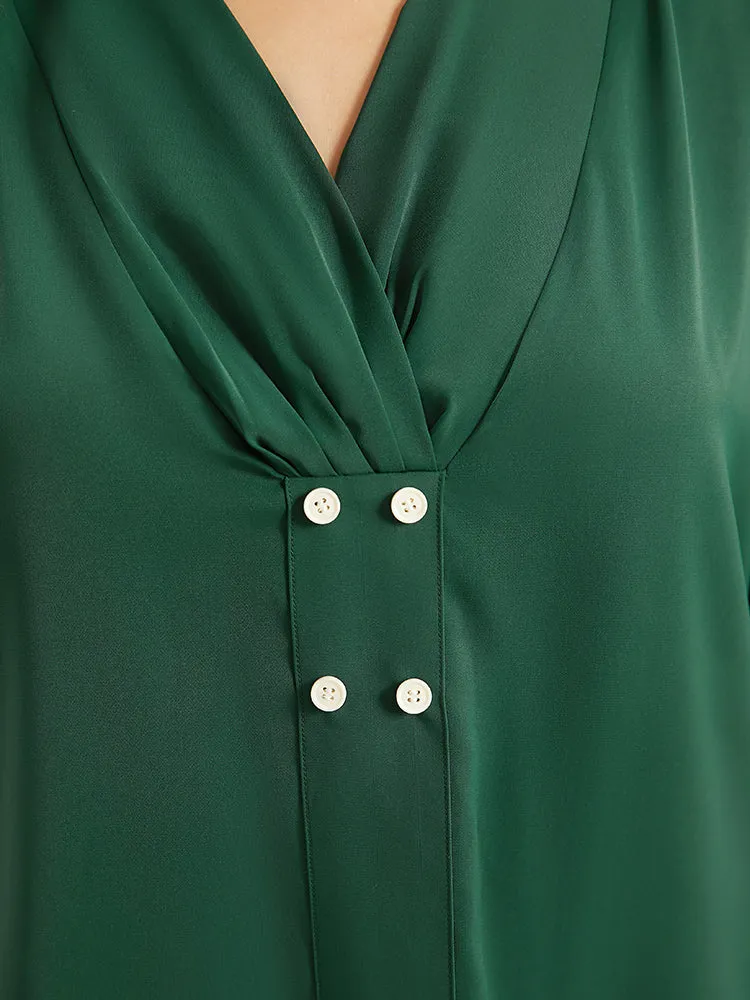 Anti-Wrinkle Button Detail Plicated Detail Blouse