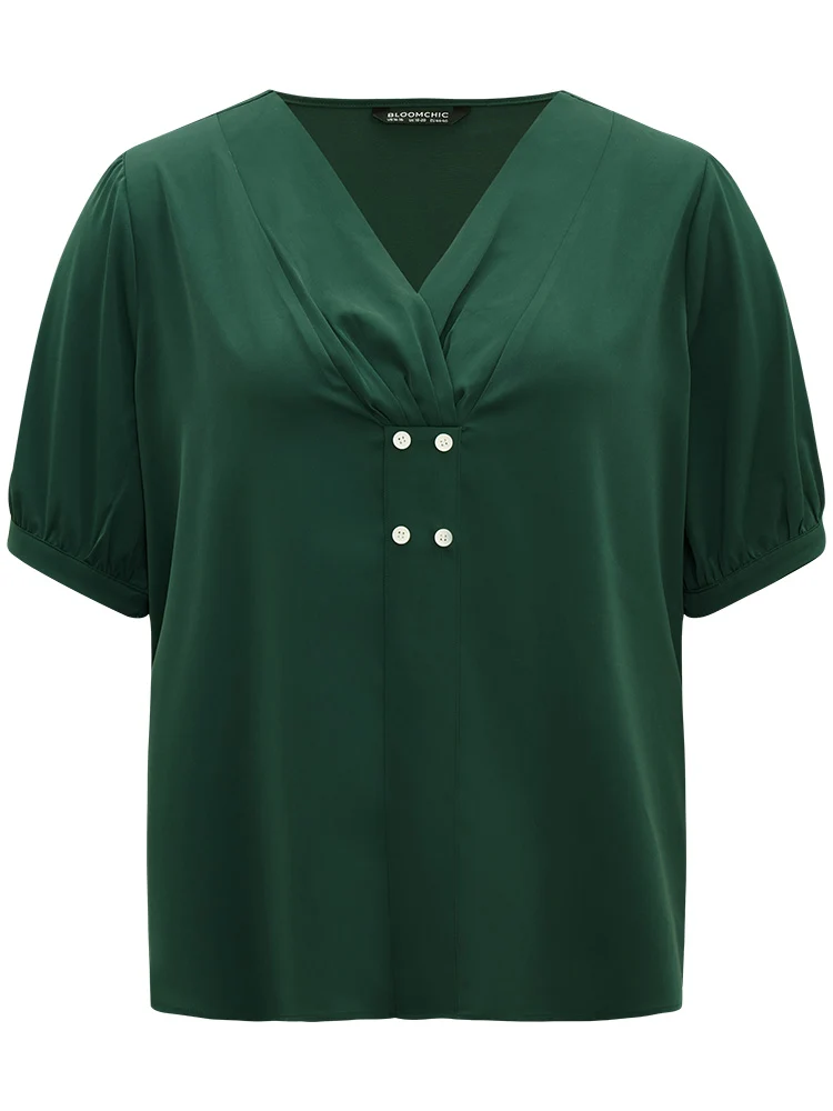 Anti-Wrinkle Button Detail Plicated Detail Blouse