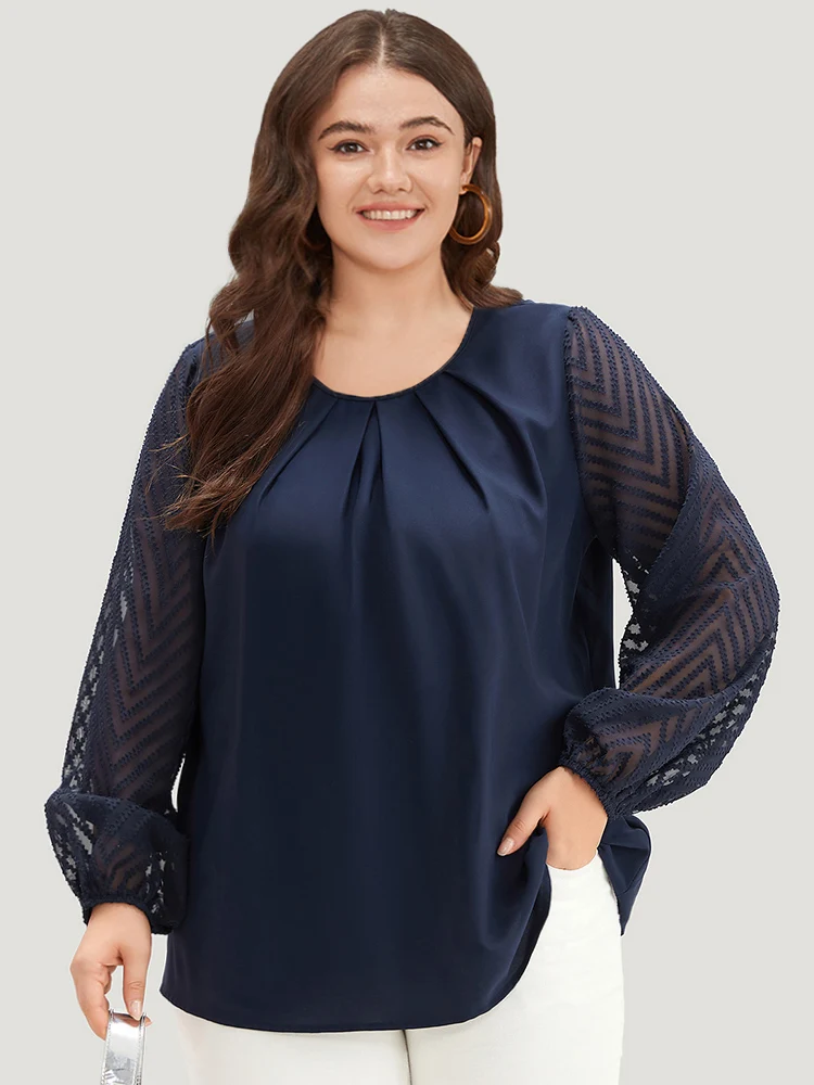 Anti-Wrinkle Patchwork Mesh Pleated Blouse