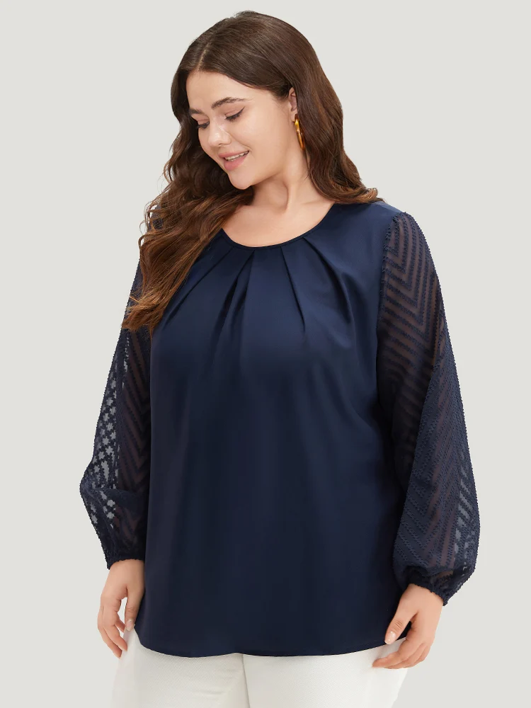 Anti-Wrinkle Patchwork Mesh Pleated Blouse