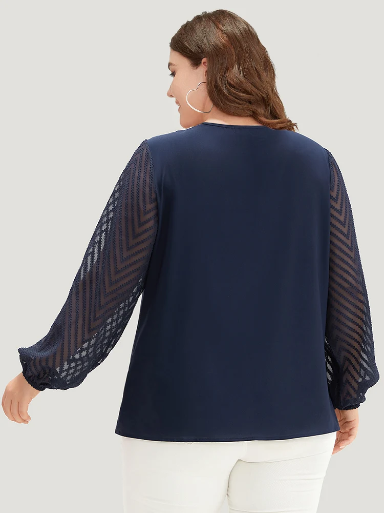 Anti-Wrinkle Patchwork Mesh Pleated Blouse