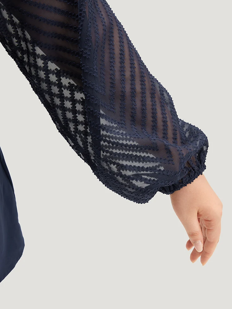 Anti-Wrinkle Patchwork Mesh Pleated Blouse