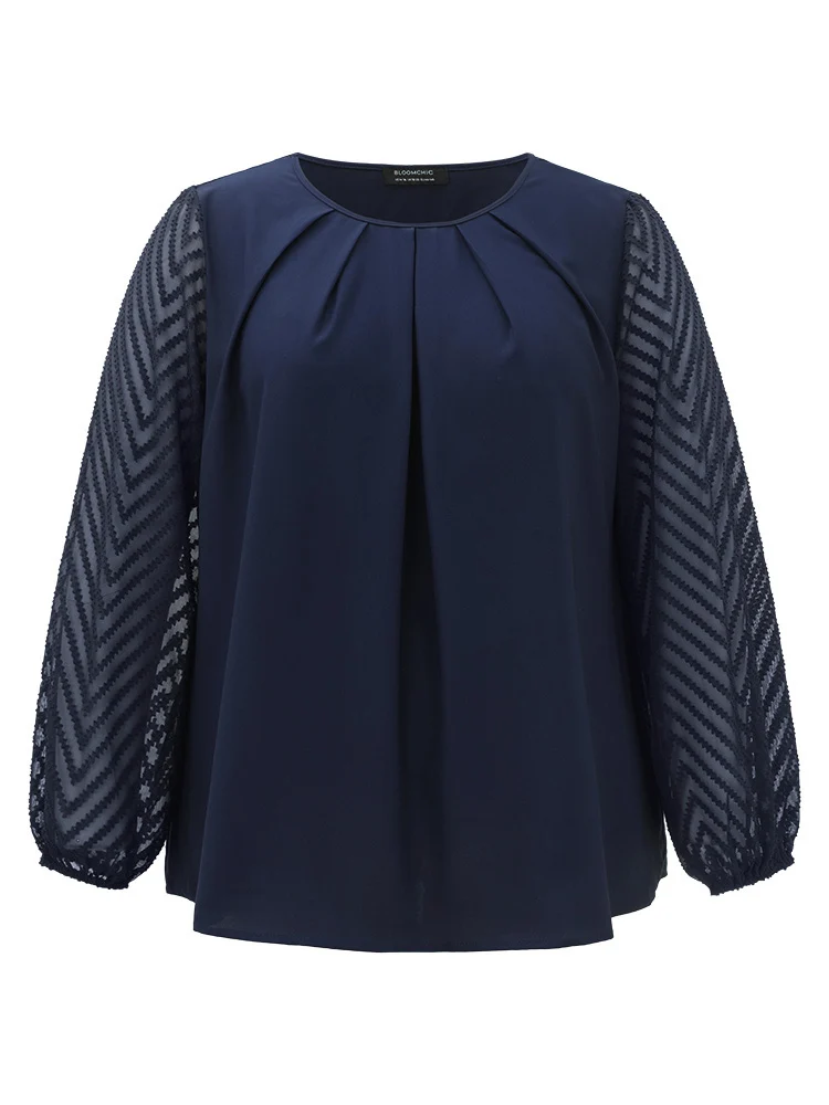 Anti-Wrinkle Patchwork Mesh Pleated Blouse