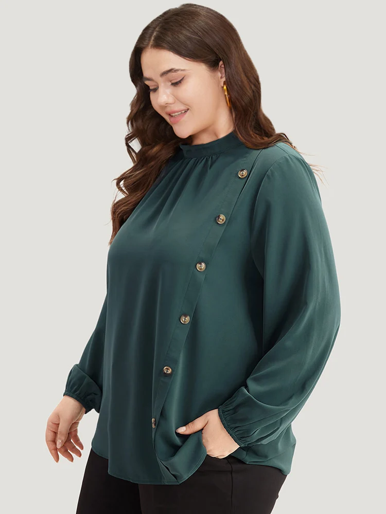 Anti-Wrinkle Asymmetrical Button Gathered Blouse