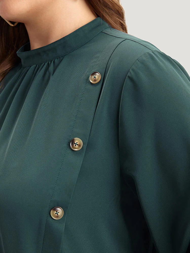Anti-Wrinkle Asymmetrical Button Gathered Blouse