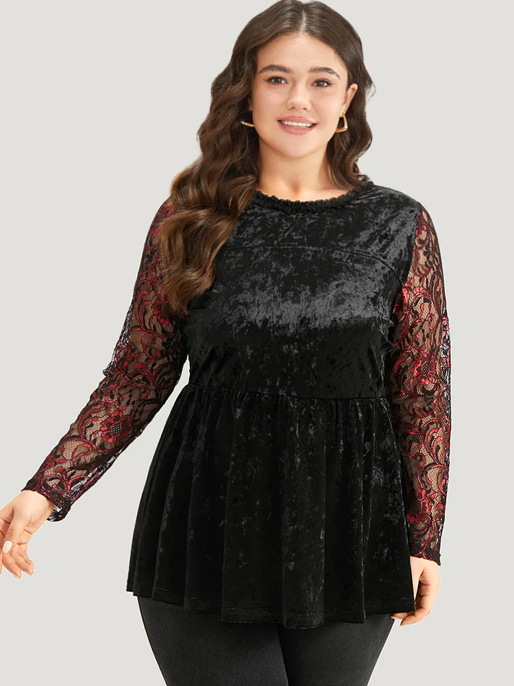 Lace Patchwork Contrast Cut Out Blouse