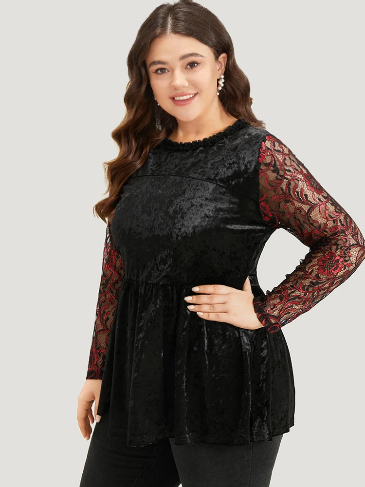Lace Patchwork Contrast Cut Out Blouse