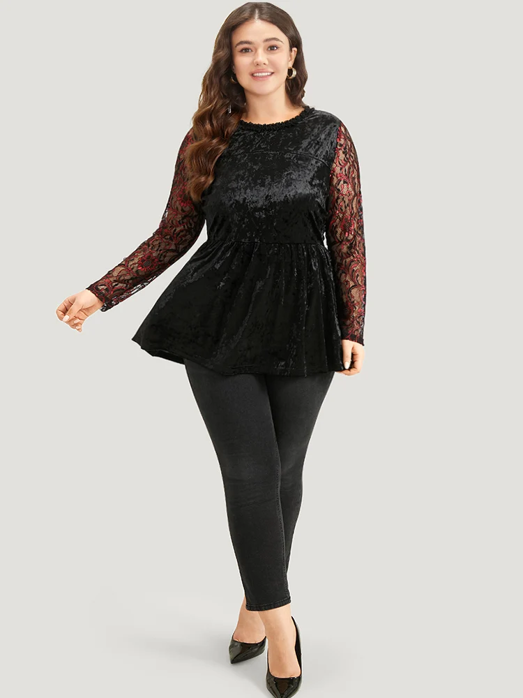 Lace Patchwork Contrast Cut Out Blouse