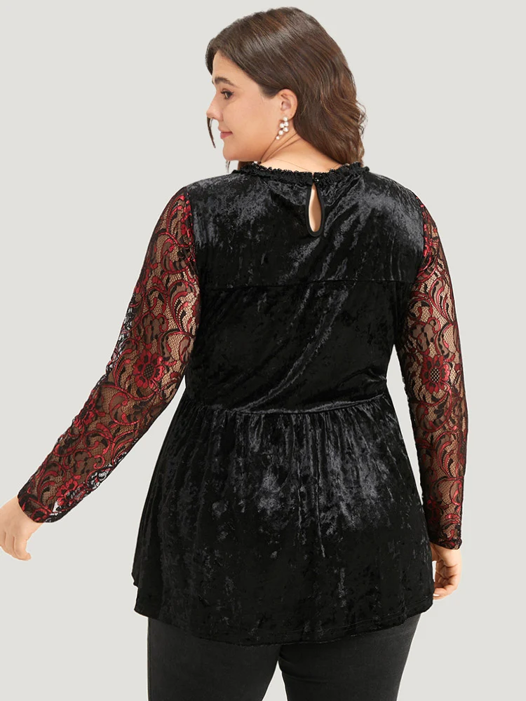 Lace Patchwork Contrast Cut Out Blouse