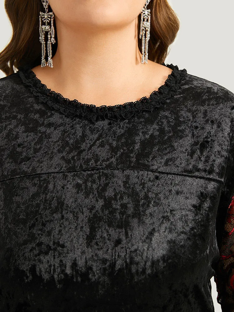 Lace Patchwork Contrast Cut Out Blouse